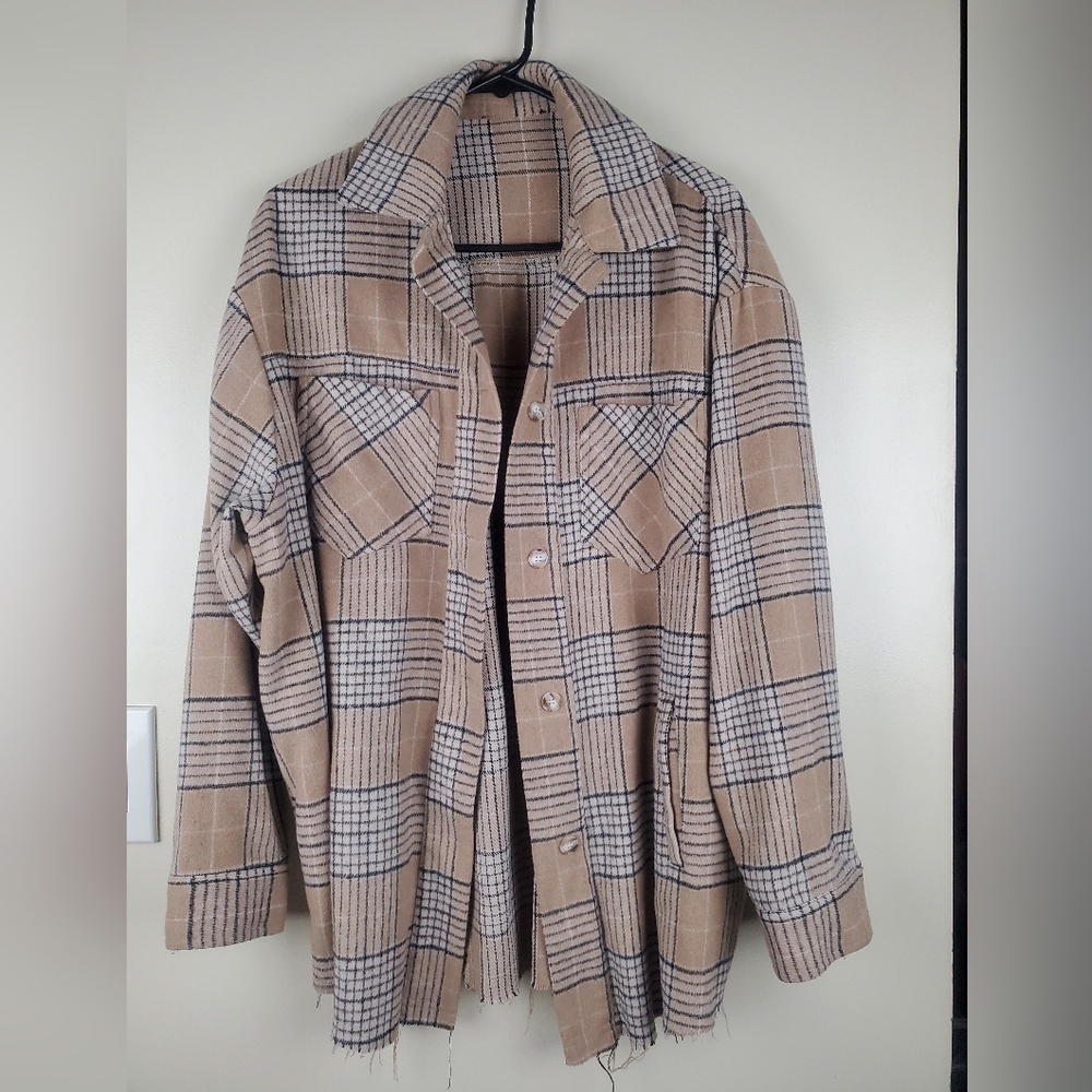 Chic Plaid Wool-Blend Jacket Oversized S